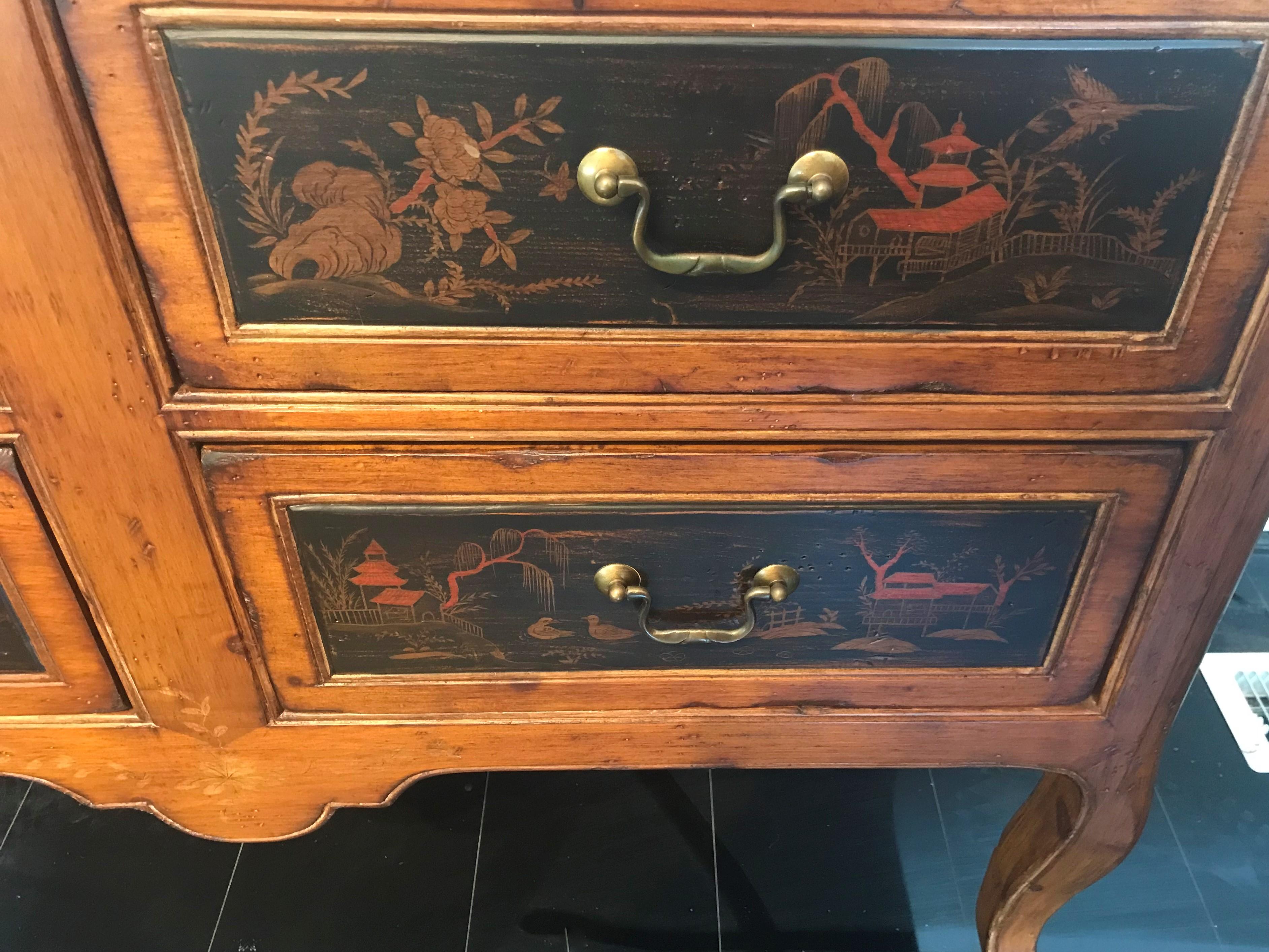 20th Century Pair of French Regence Style Chinoiserie Commode of Knotty Pine