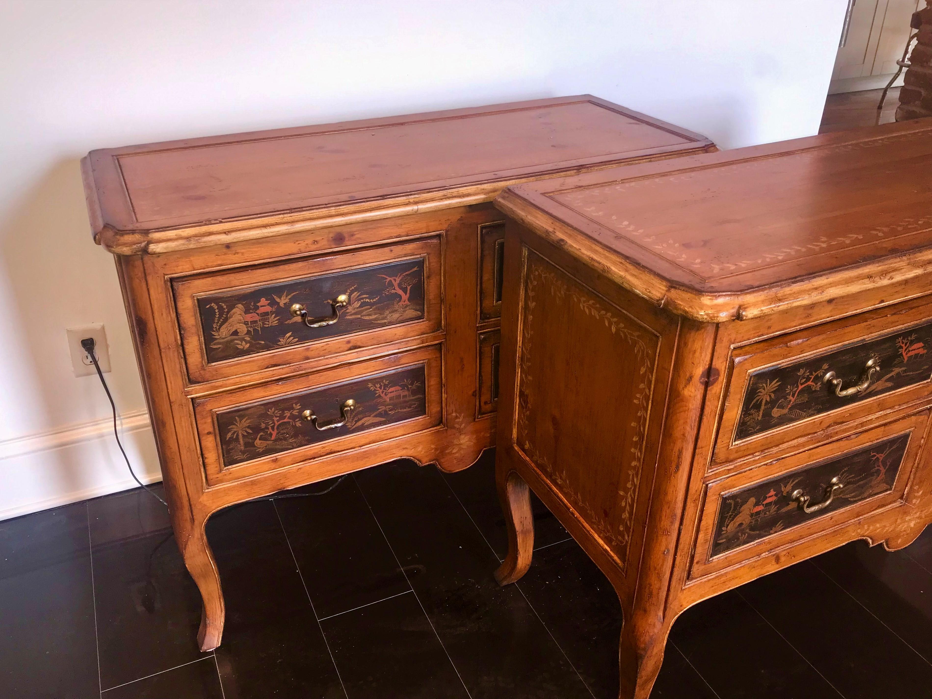 Pair of French Regence Style Chinoiserie Commode of Knotty Pine 2