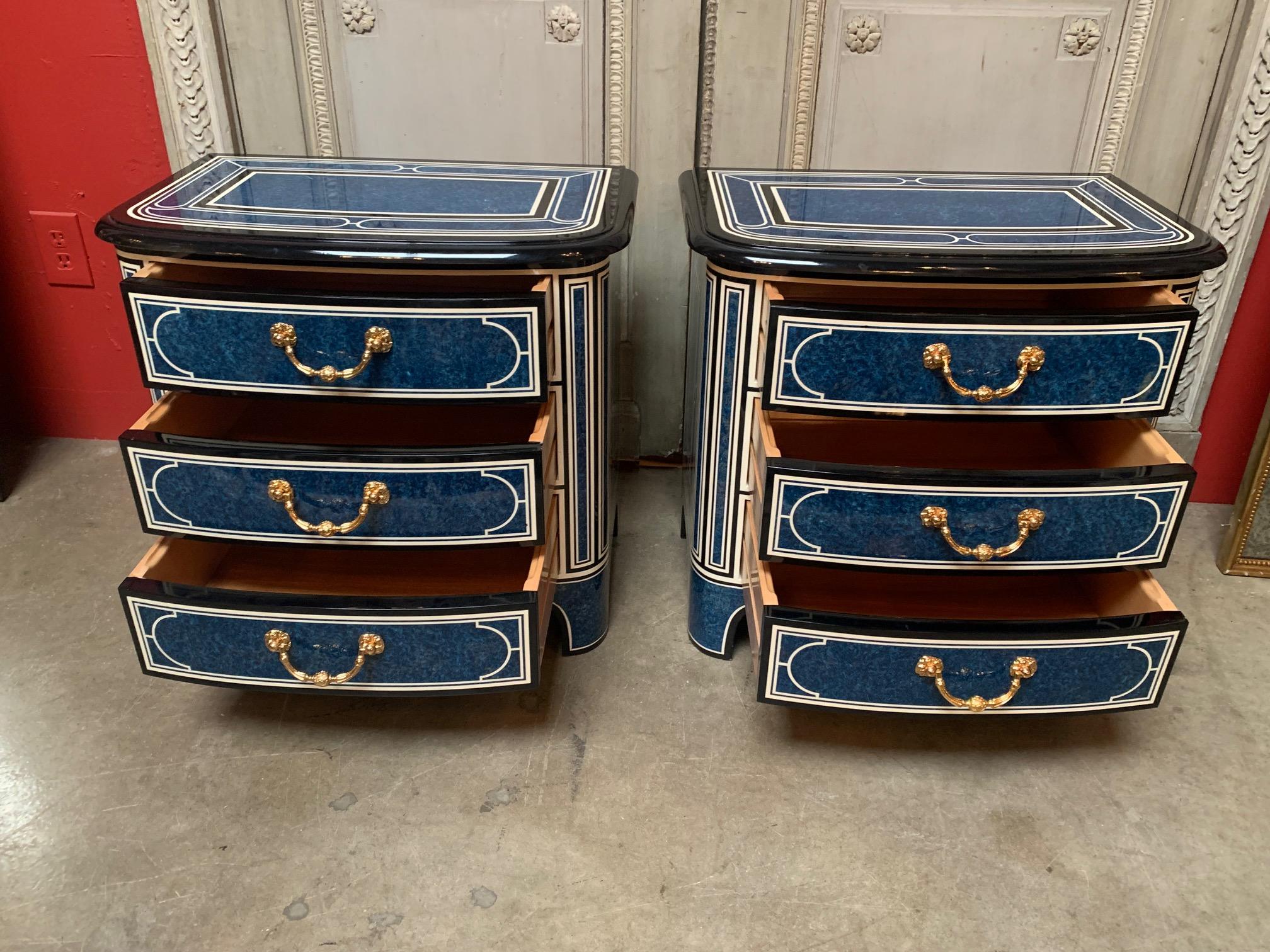Pair of French Regence Style Commodes with a Blue and White Laquered Finsish 6