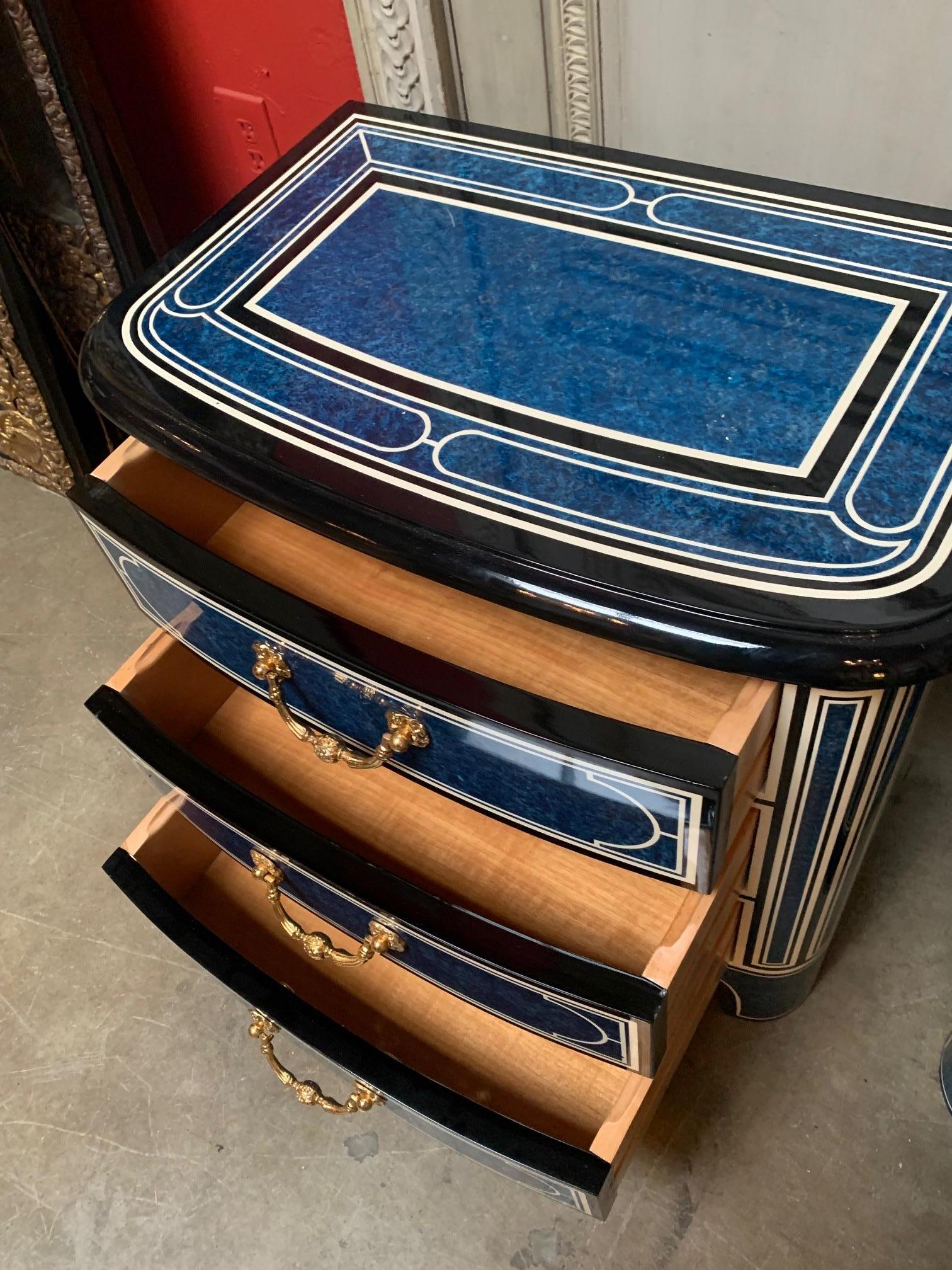 Pair of French Regence Style Commodes with a Blue and White Laquered Finsish 8