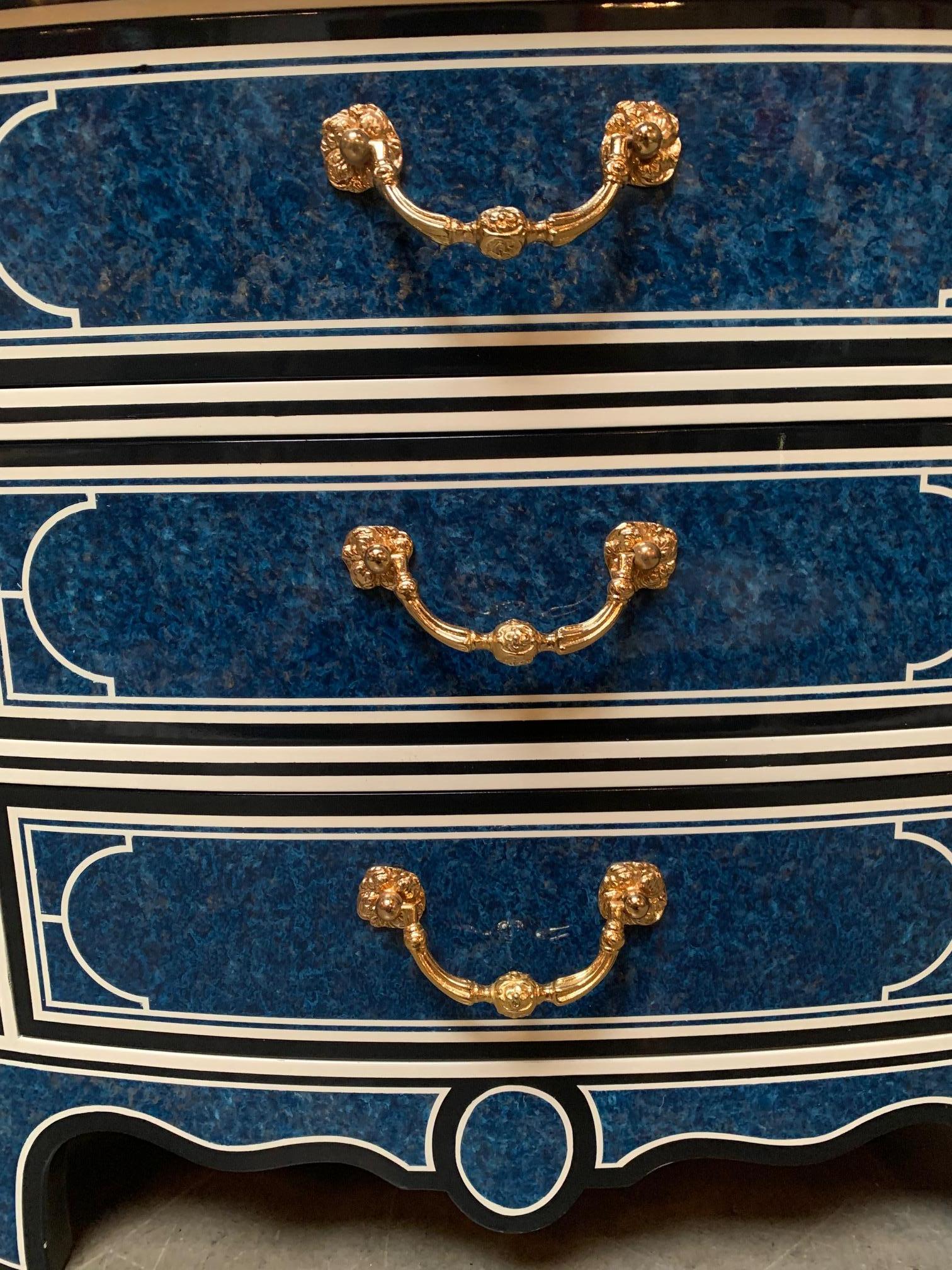 Pair of French Regence Style Commodes with a Blue and White Laquered Finsish 9