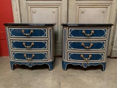 Pair of French Regence Style Commodes with a Blue and White Laquered Finsish
