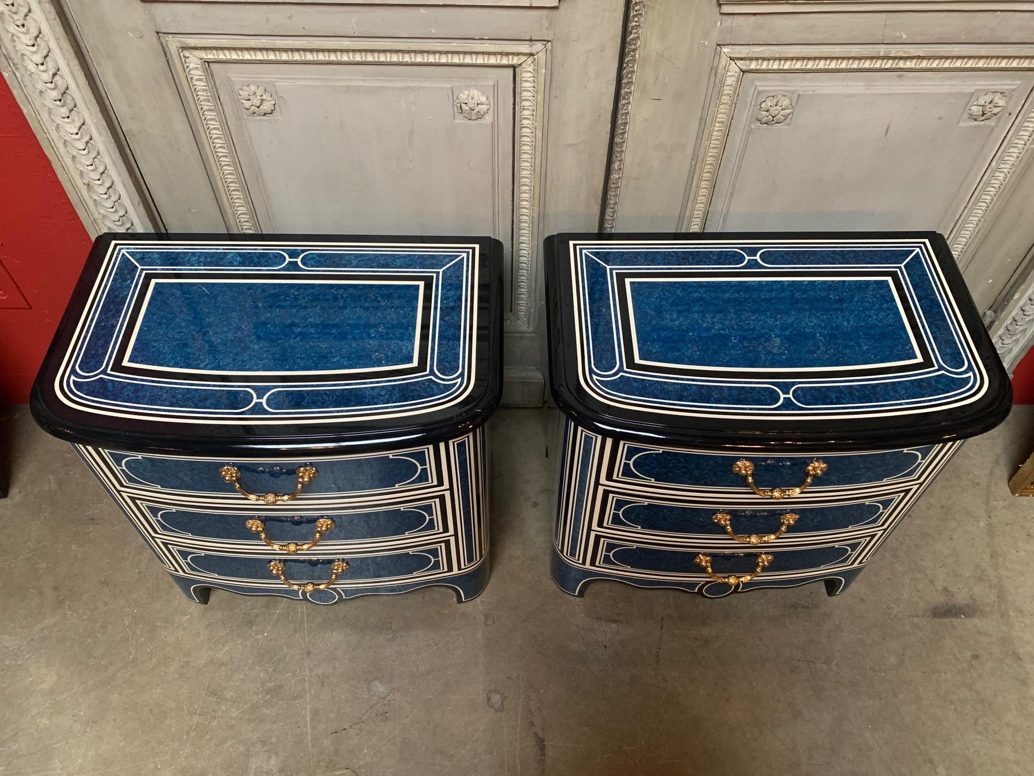 20th Century Pair of French Regence Style Commodes with a Blue and White Laquered Finsish