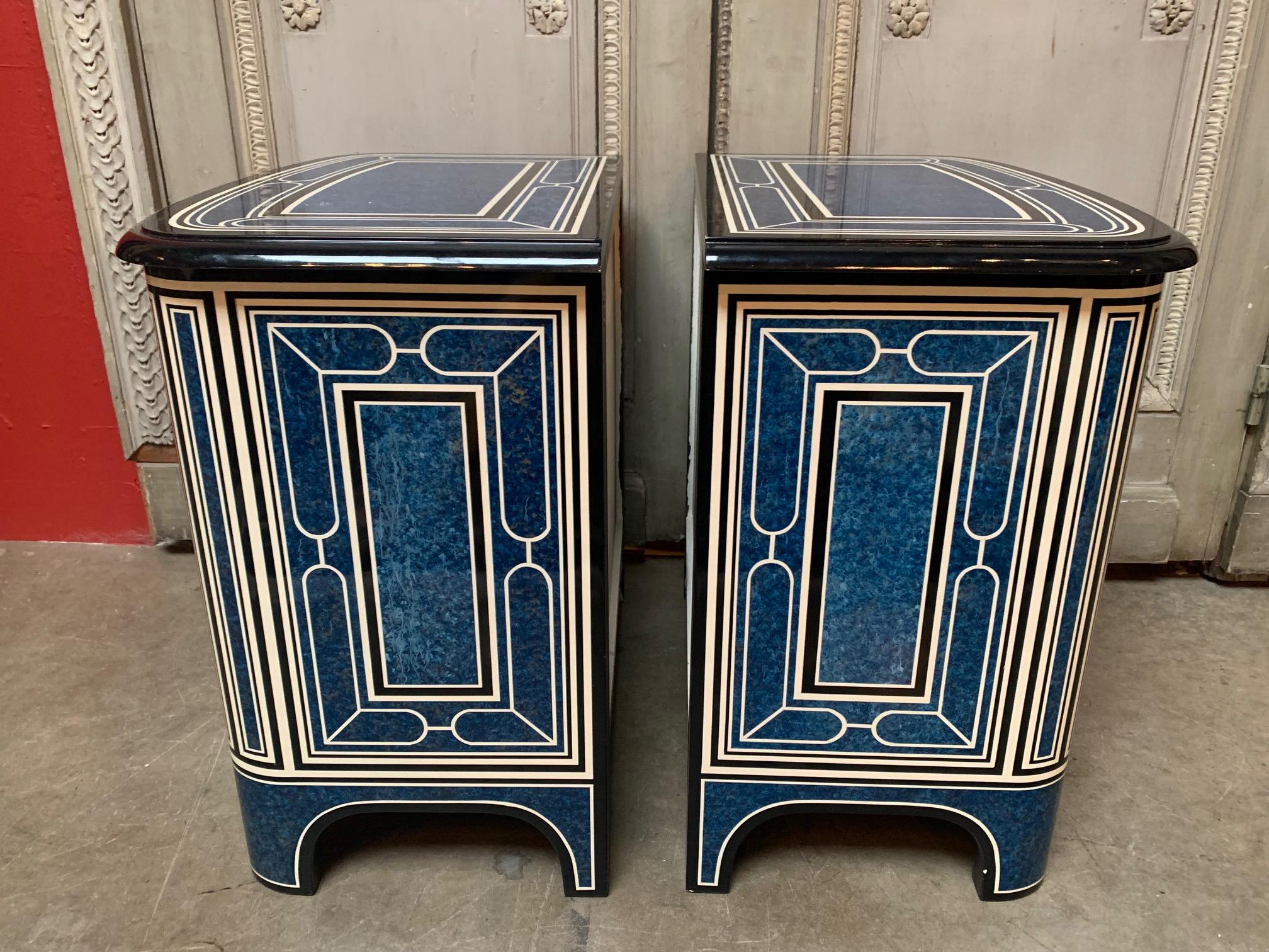 Pair of French Regence Style Commodes with a Blue and White Laquered Finsish 1