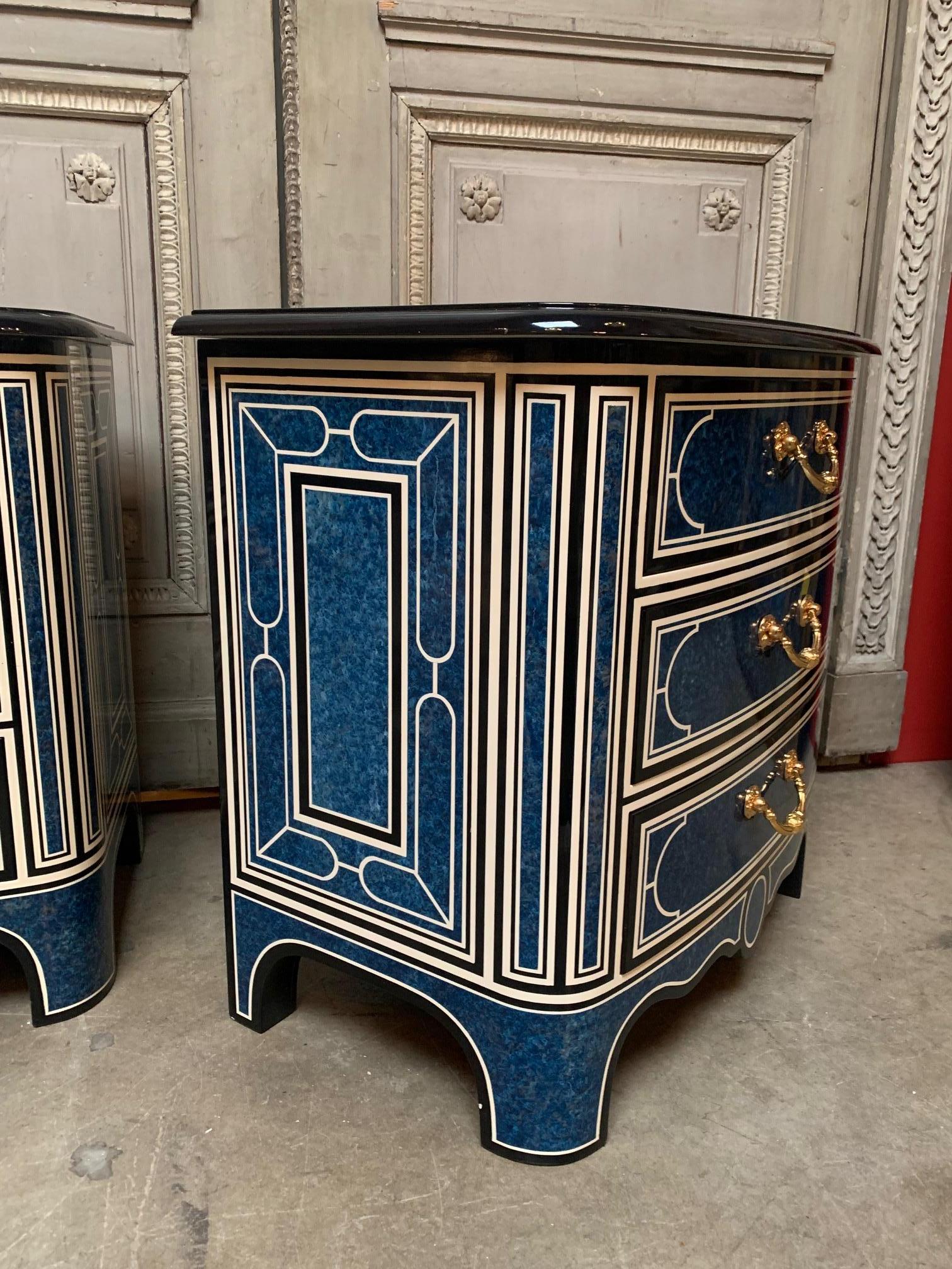 Pair of French Regence Style Commodes with a Blue and White Laquered Finsish 2