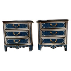 Pair of French Regence Style Commodes with a Blue and White Laquered Finsish