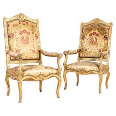 Antique Pair of French Regence Style Giltwood Armchairs