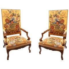 Pair of French Régence Style High-Back Fauteuil Armchairs