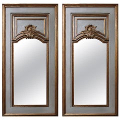 Antique Pair of French Regence Style Mirrors in a Gray Painted and Gilt Finish