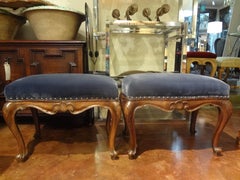 Pair of Italian  Regence Style Walnut Benches or Stools