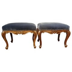 Pair of Italian  Regence Style Walnut Benches or Stools