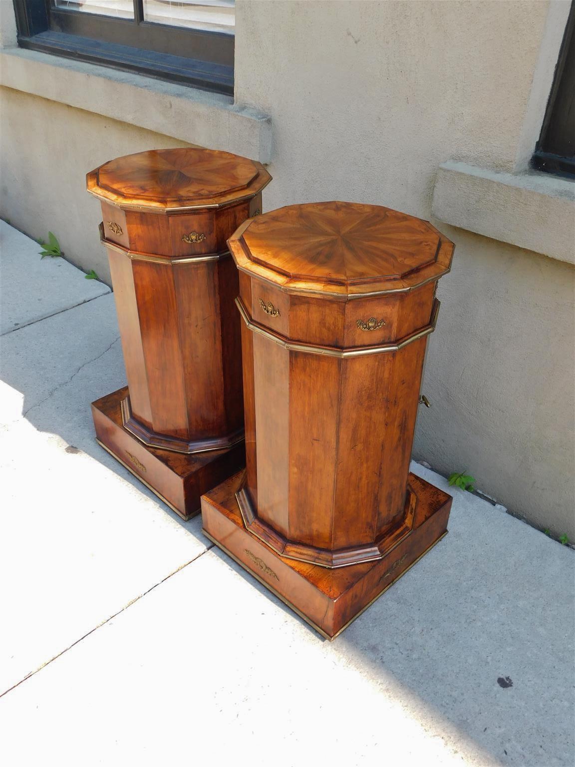 Pair of French Regency Mahogany Foliage Urn Ormolu Cabinet Commodes, Circa 1815 For Sale 4
