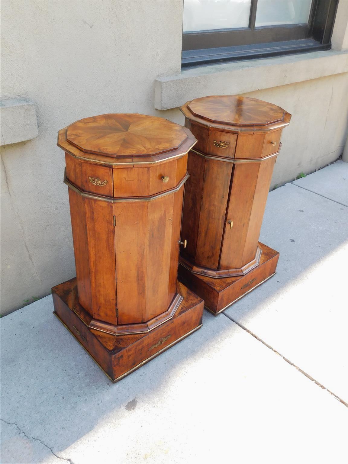 Hand-Carved Pair of French Regency Mahogany Foliage Urn Ormolu Cabinet Commodes, Circa 1815 For Sale