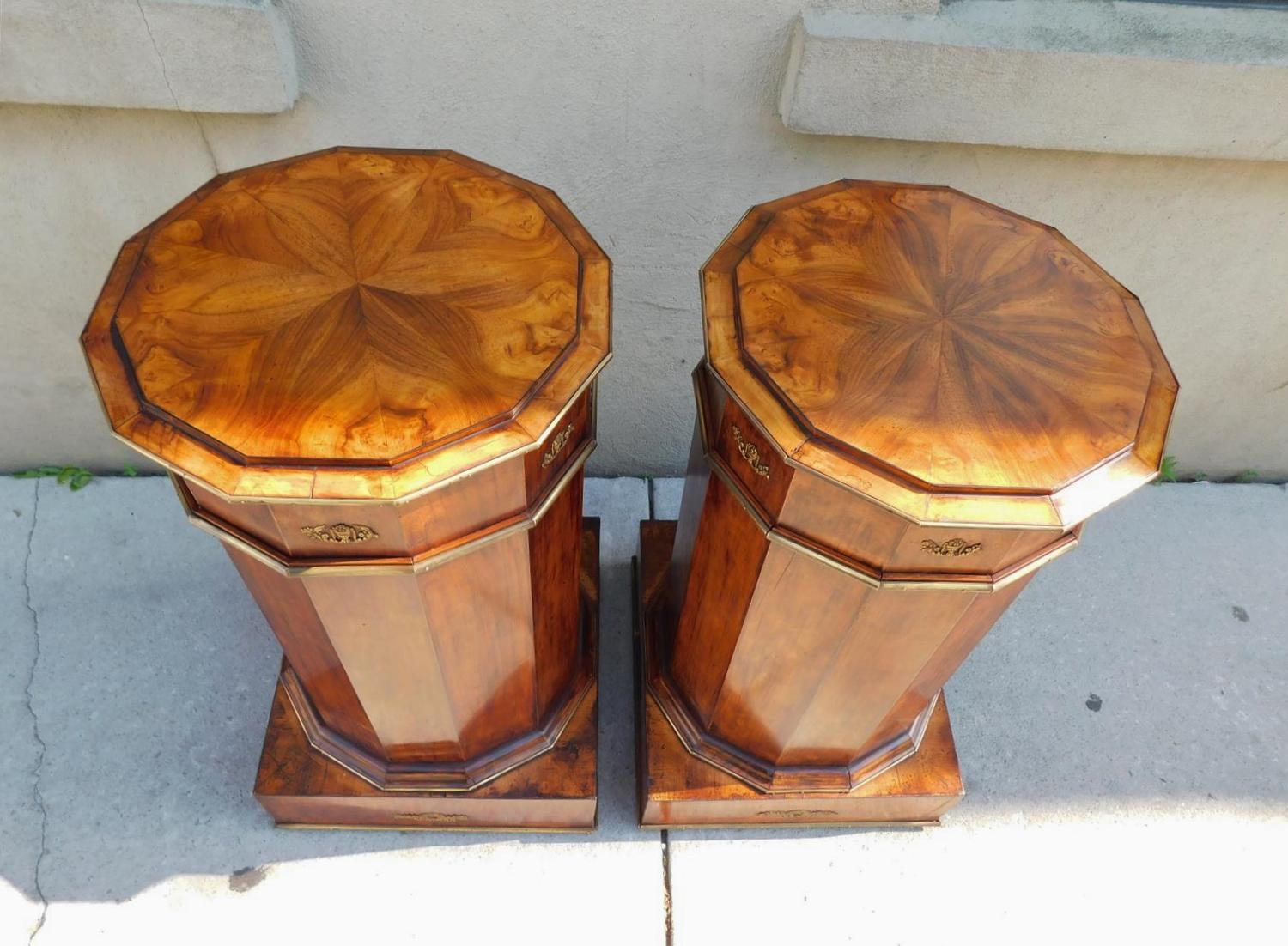 Brass Pair of French Regency Mahogany Foliage Urn Ormolu Cabinet Commodes, Circa 1815 For Sale