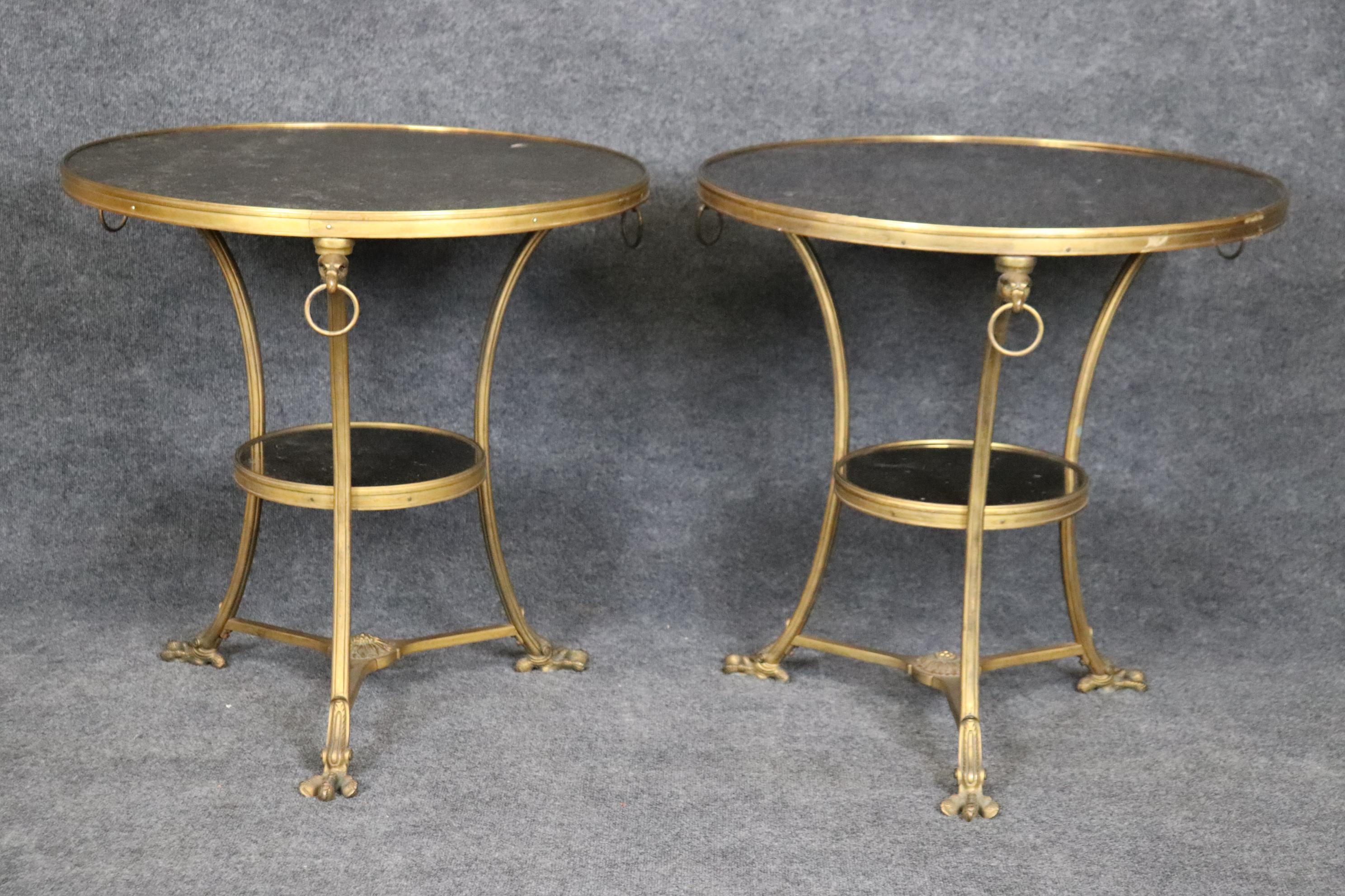 Pair of French Regency Solid Bronze Eagle and Rin Marble Top Gueridons Tables For Sale 1
