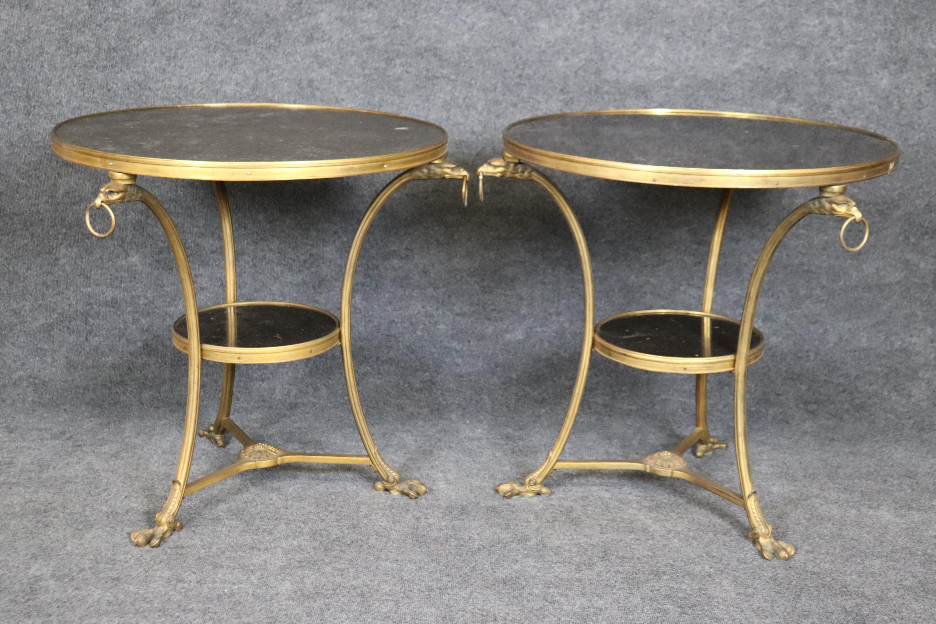 Pair of French Regency Solid Bronze Eagle and Rin Marble Top Gueridons Tables For Sale 2