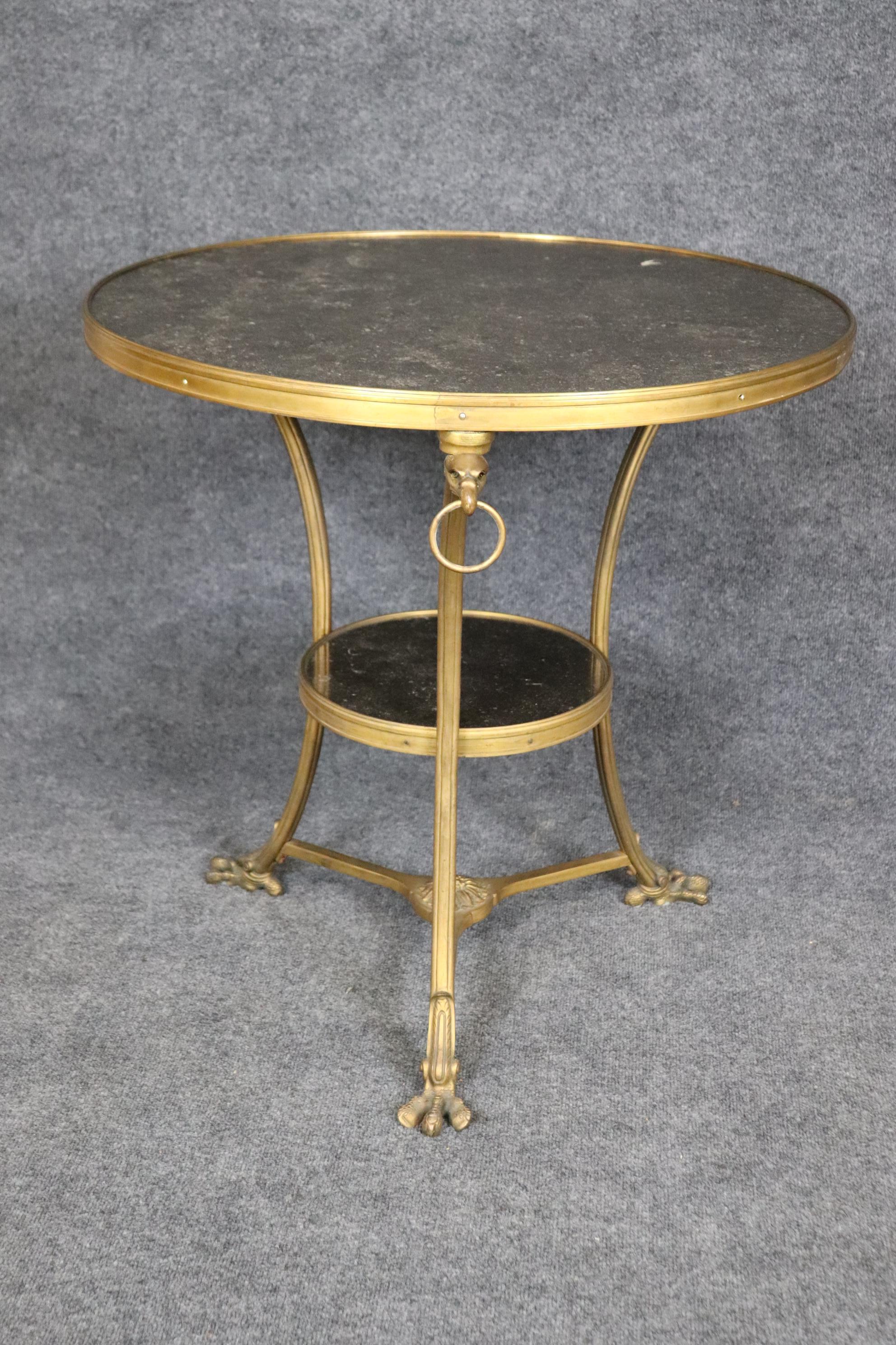 Pair of French Regency Solid Bronze Eagle and Rin Marble Top Gueridons Tables For Sale 3