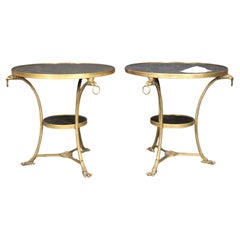 Retro Pair of French Regency Solid Bronze Eagle and Rin Marble Top Gueridons Tables