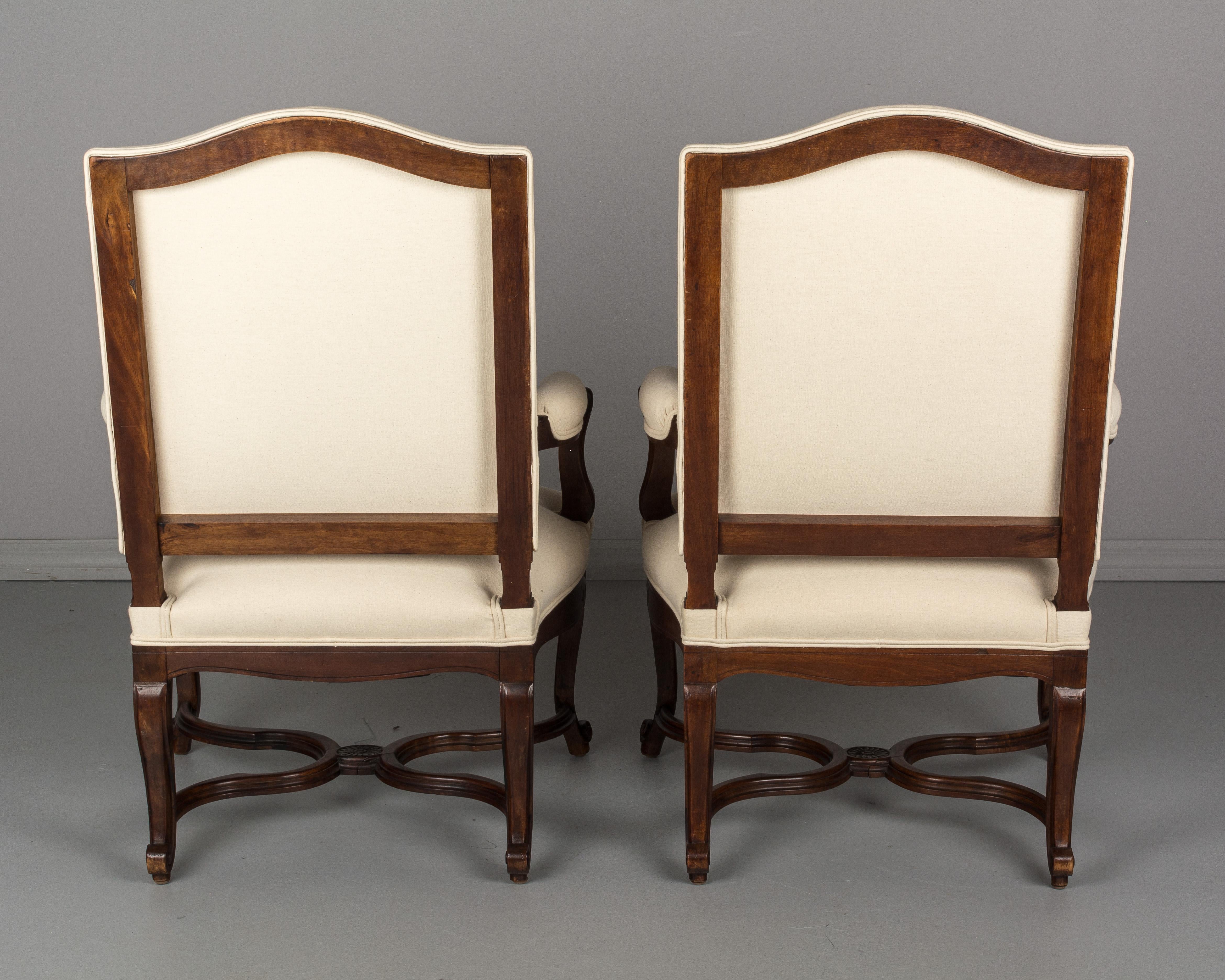 Walnut Pair of French Regency Style Fauteuils or Armchairs