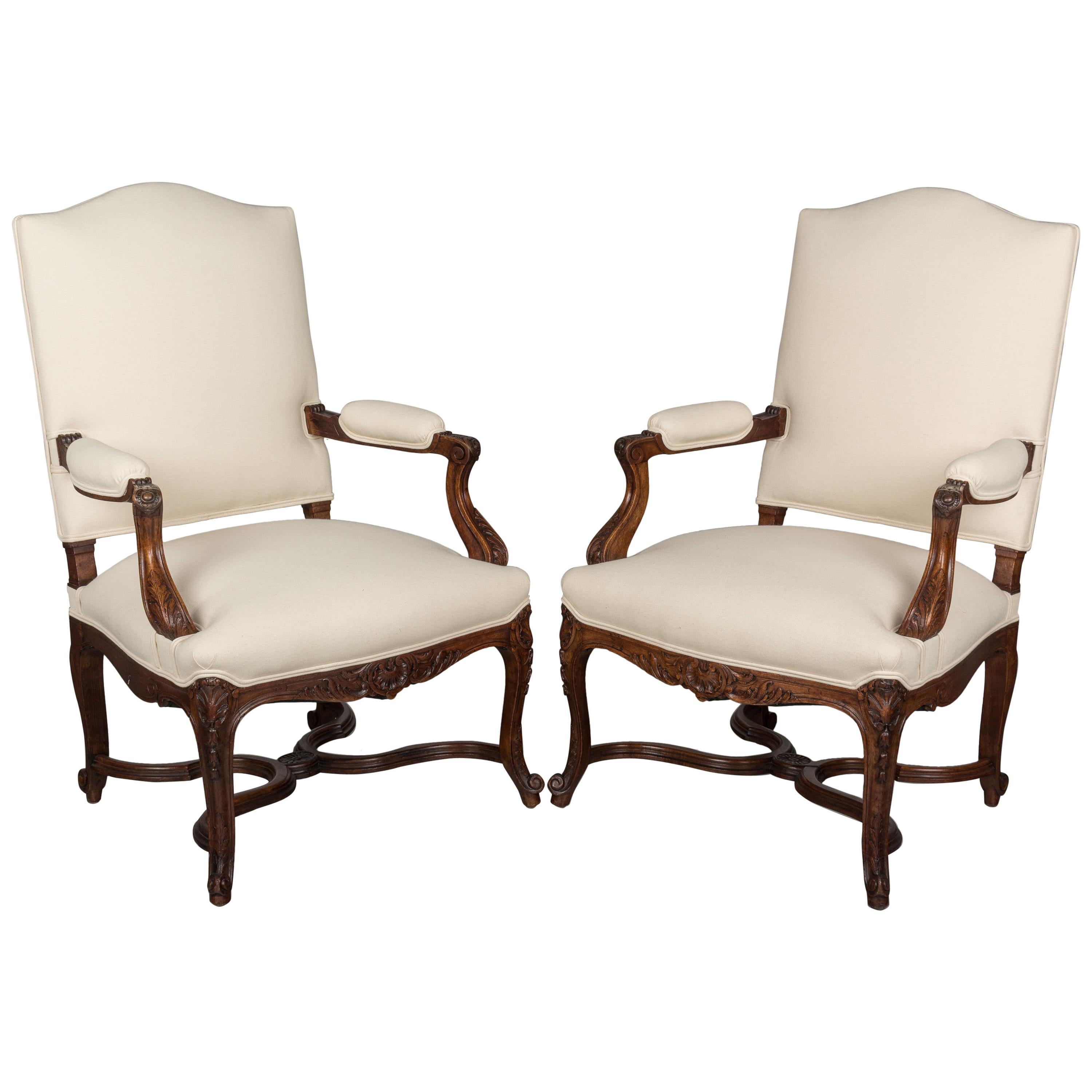 Pair of French Regency Style Fauteuils or Armchairs