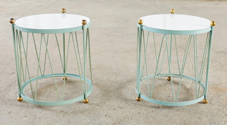 Pair of French Regency Style Iron Drum Drinks Tables For Sale 2
