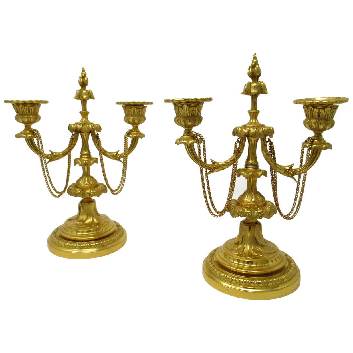 Pair of French Regency Style Ormolu Twin Light Candelabra Candlesticks
