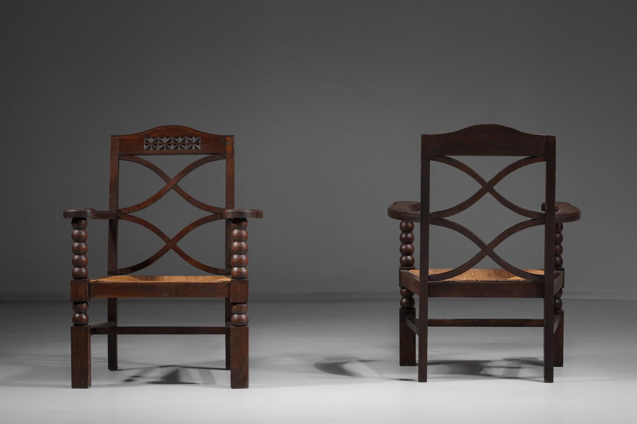 Pair of French Regionalist Armchairs from the 1940s 8