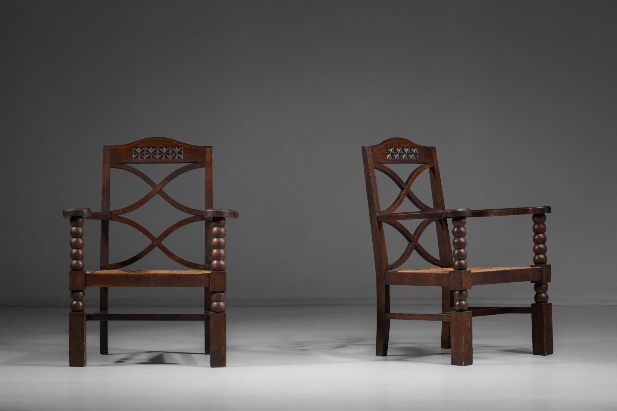 Pair of French Regionalist Armchairs from the 1940s 9