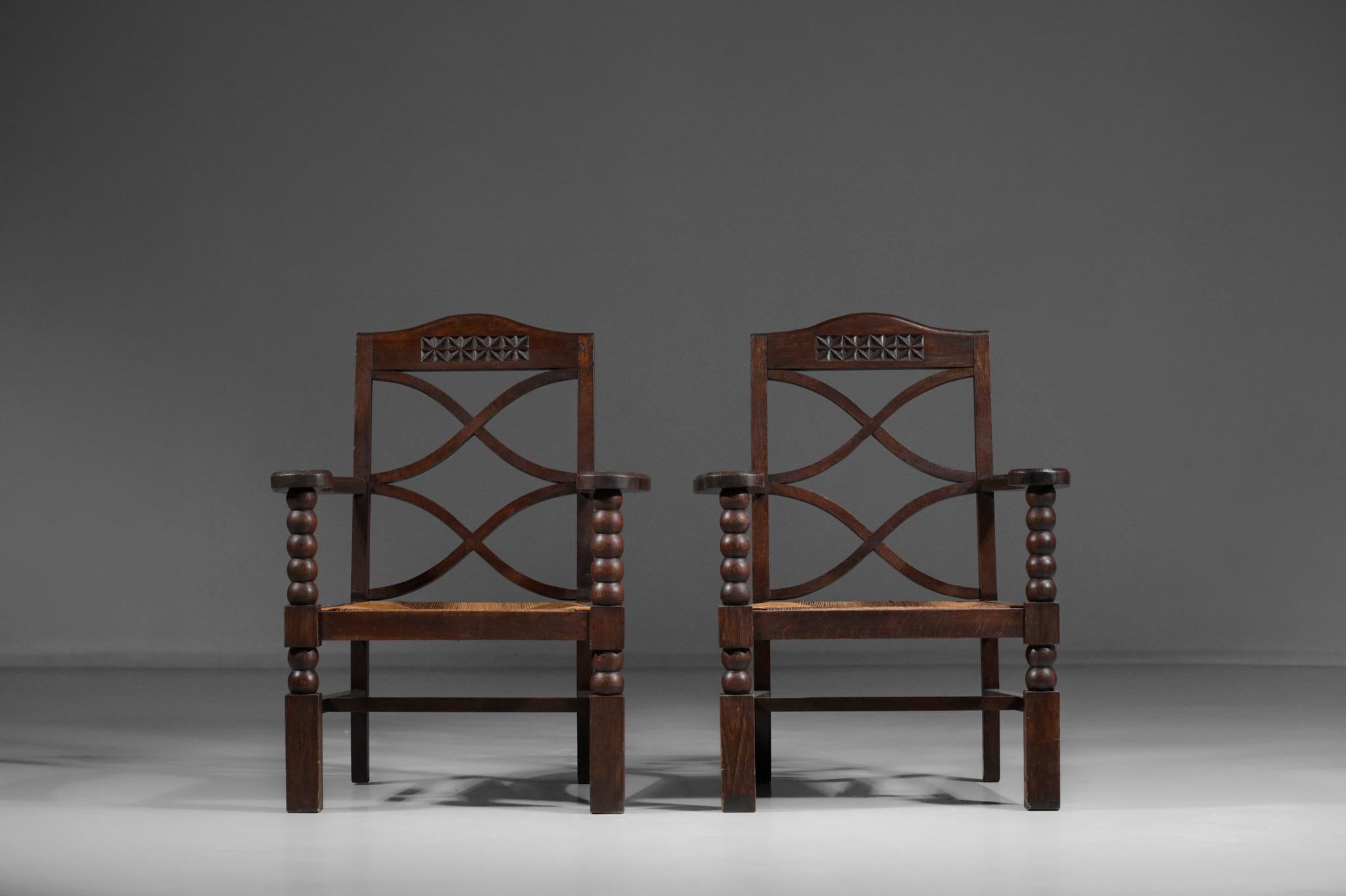 Pair of French Regionalist Armchairs from the 1940s 10