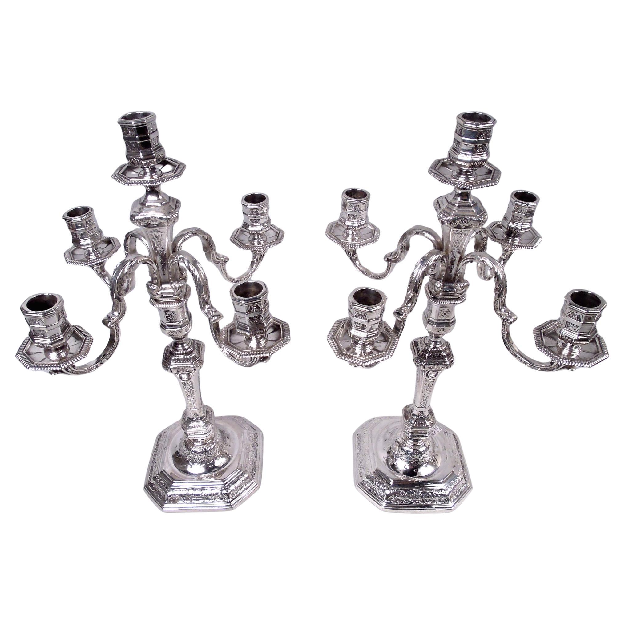 Paar 5-Licht-Kronleuchter aus französischem Renaissance-Silber