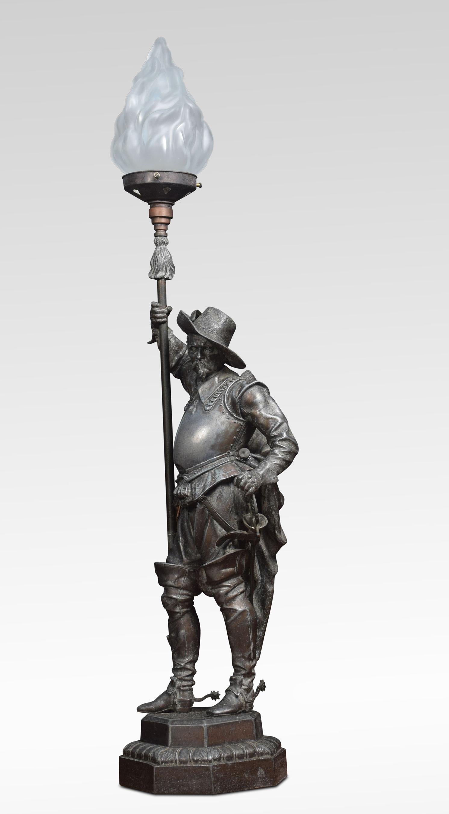 Pair of French Renaissance Soldier Holding a Lamp In Good Condition In Cheshire, GB