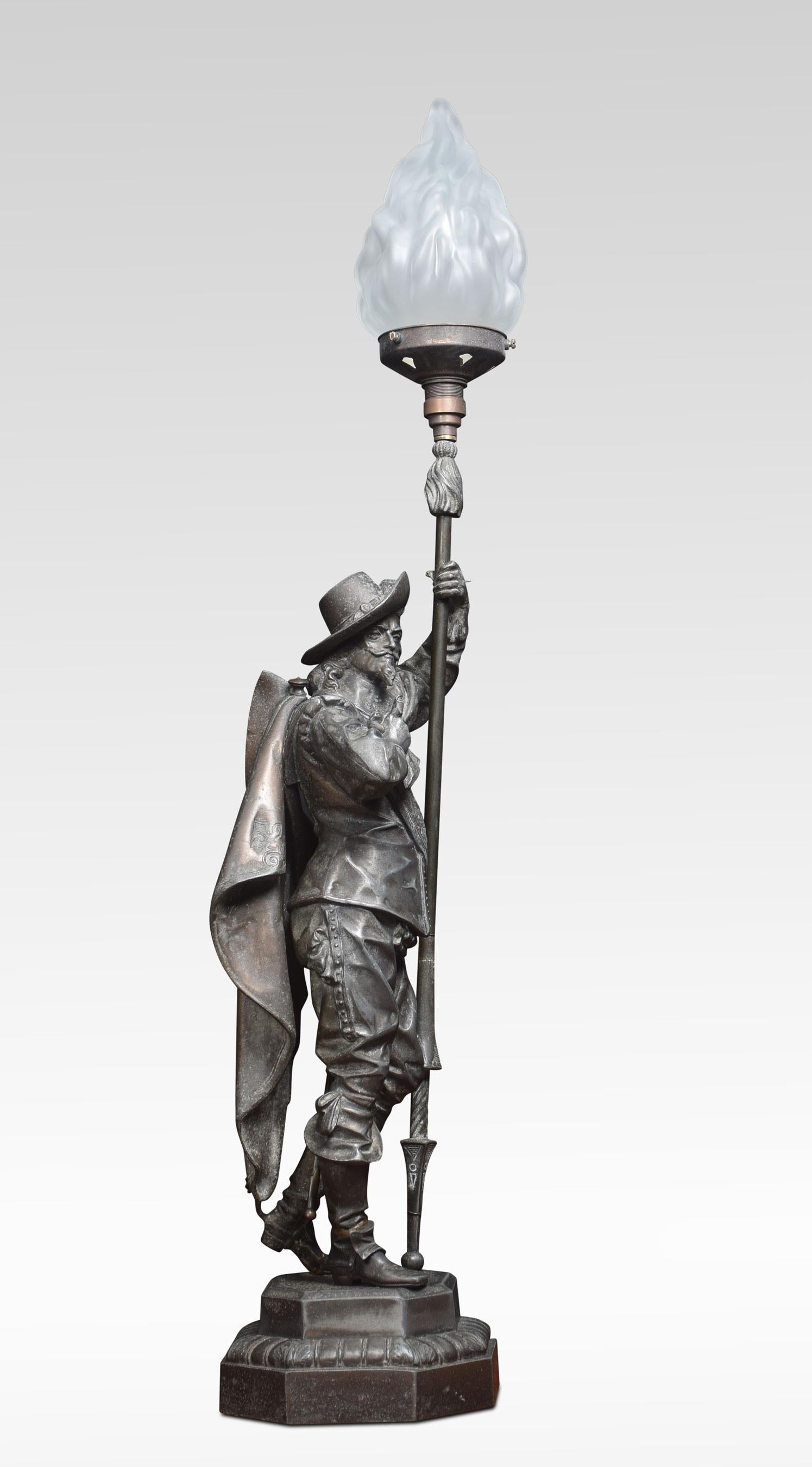19th Century Pair of French Renaissance Soldier Holding a Lamp