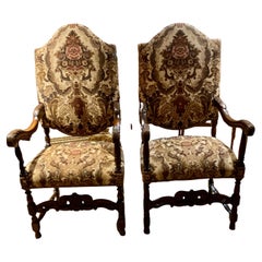 Pair of French Renaissance Style Chairs, 19th Century with Tall Backs