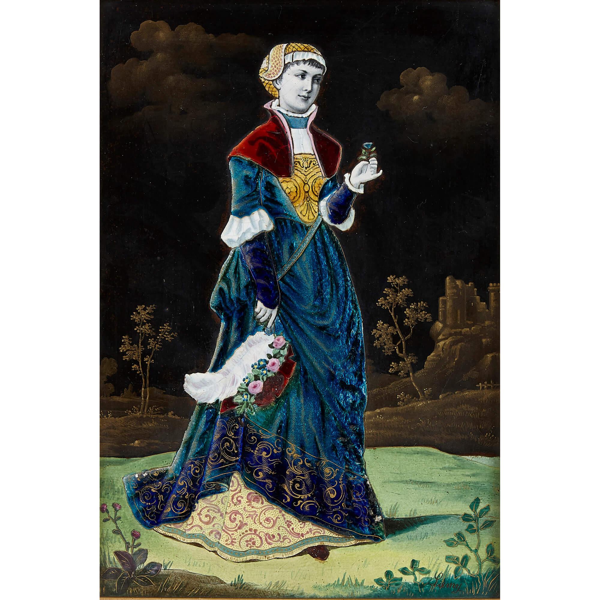 Pair of French Renaissance style enamelled porcelain plaques In Good Condition For Sale In London, GB