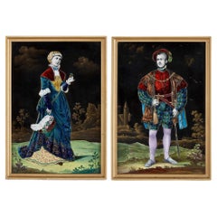 Pair of French Renaissance style enamelled porcelain plaques