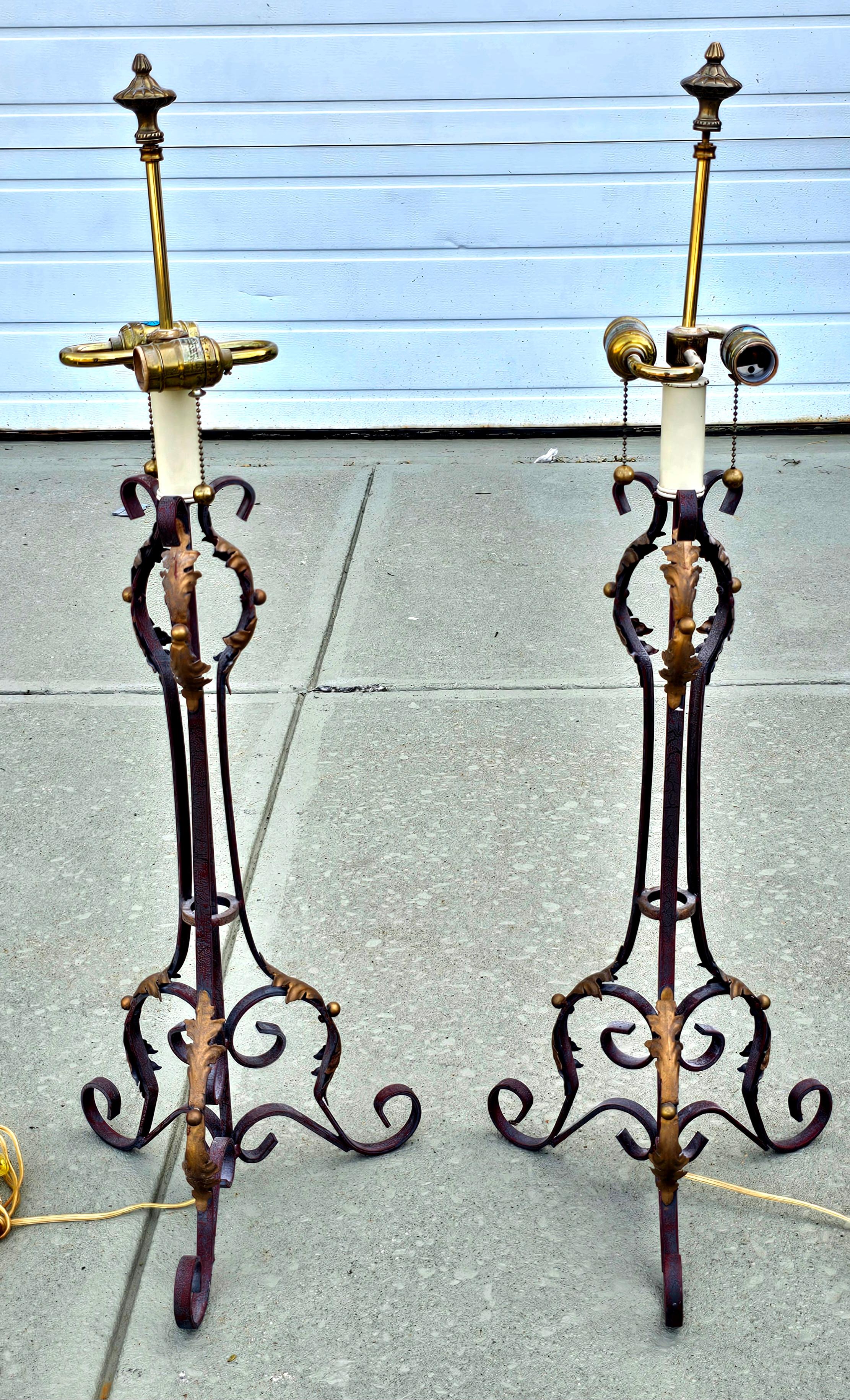 Gilt Pair of French Renaissance Style Patinated Metal Table Lamps For Sale