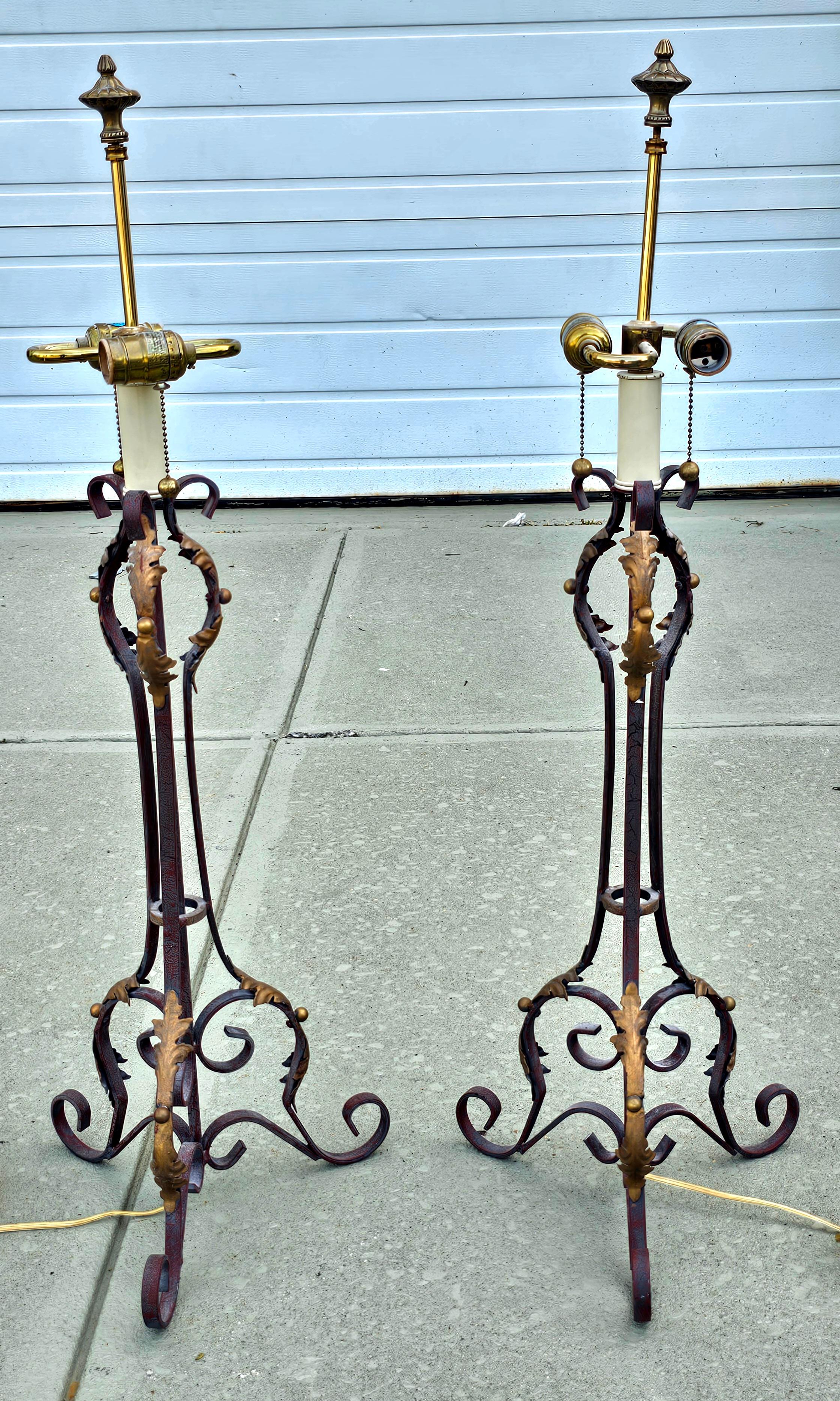 Pair of French Renaissance Style Patinated Metal Table Lamps In Good Condition For Sale In Germantown, MD
