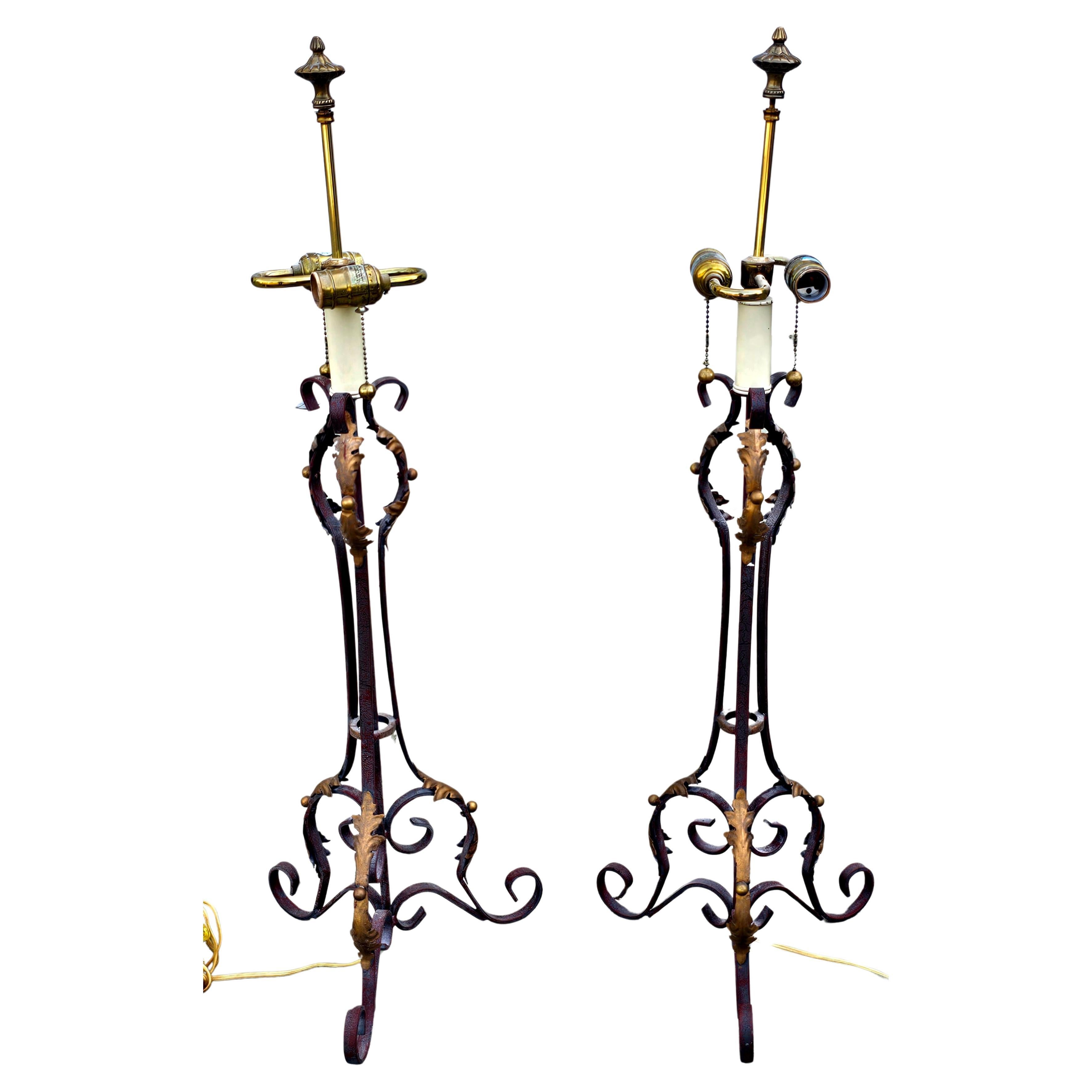 Pair of French Renaissance Style Patinated Metal Table Lamps For Sale