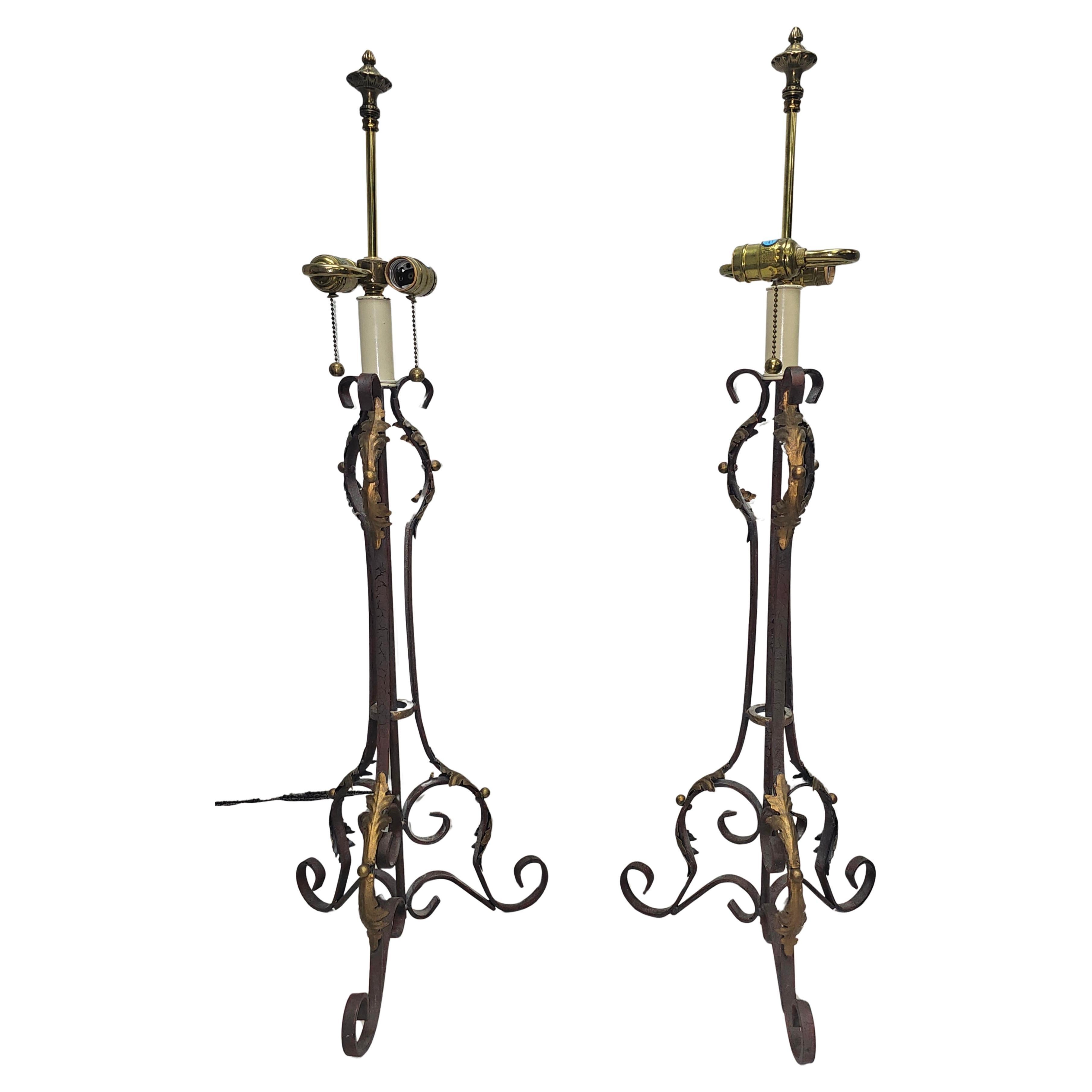 Pair of French Renaissance Style Patinated Metal Table Lamps
