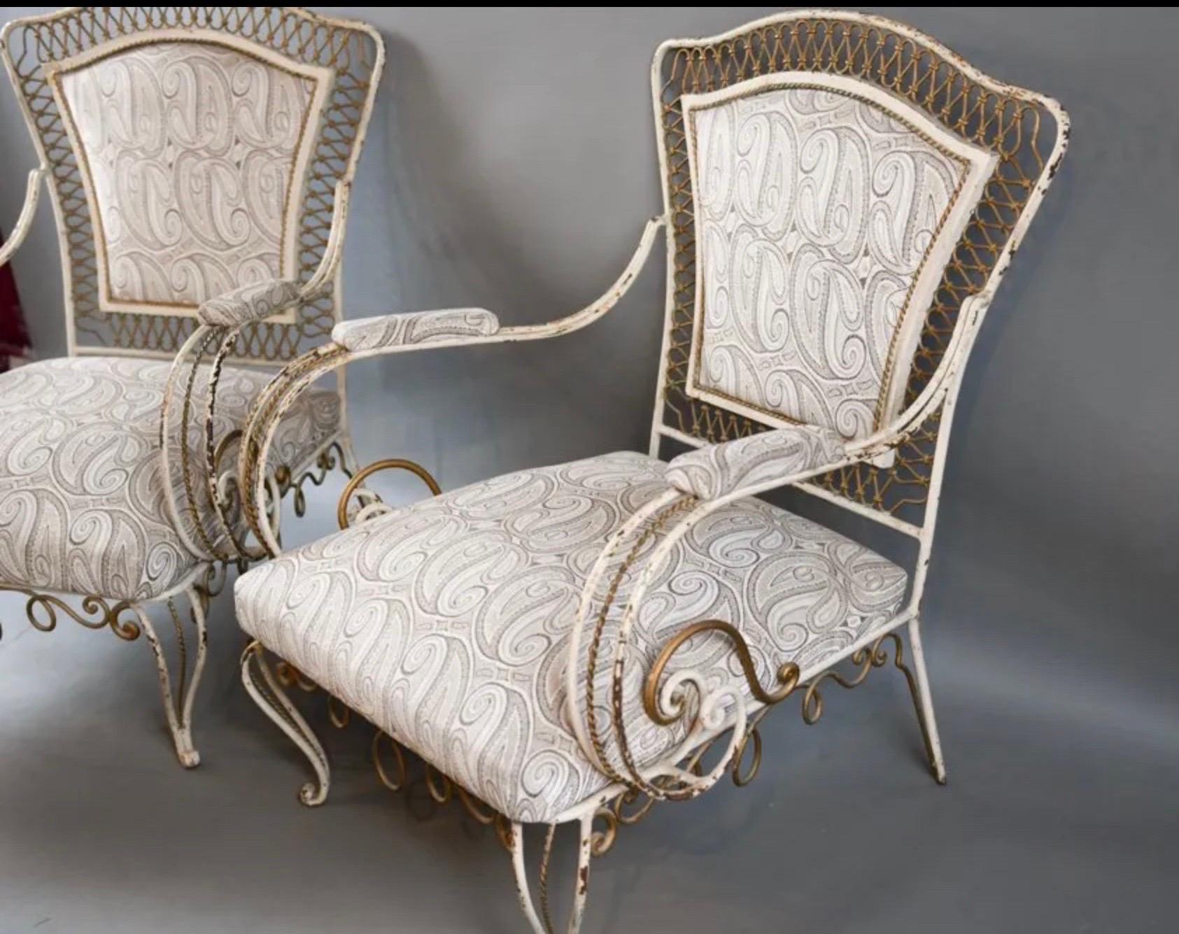 Beautiful pair of Rene Prou Style armchair, circa 1940s.
Great original patina,superb wrought iron details.
The fabric is not new however in very good condition.