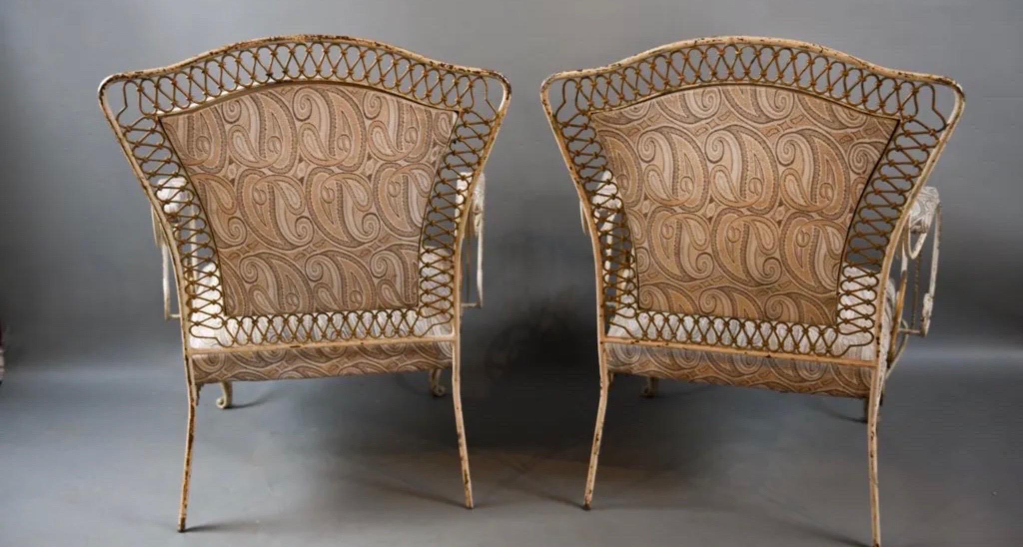 Mid-20th Century Pair of French Rene Prou Style Wrought Iron Armchairs For Sale