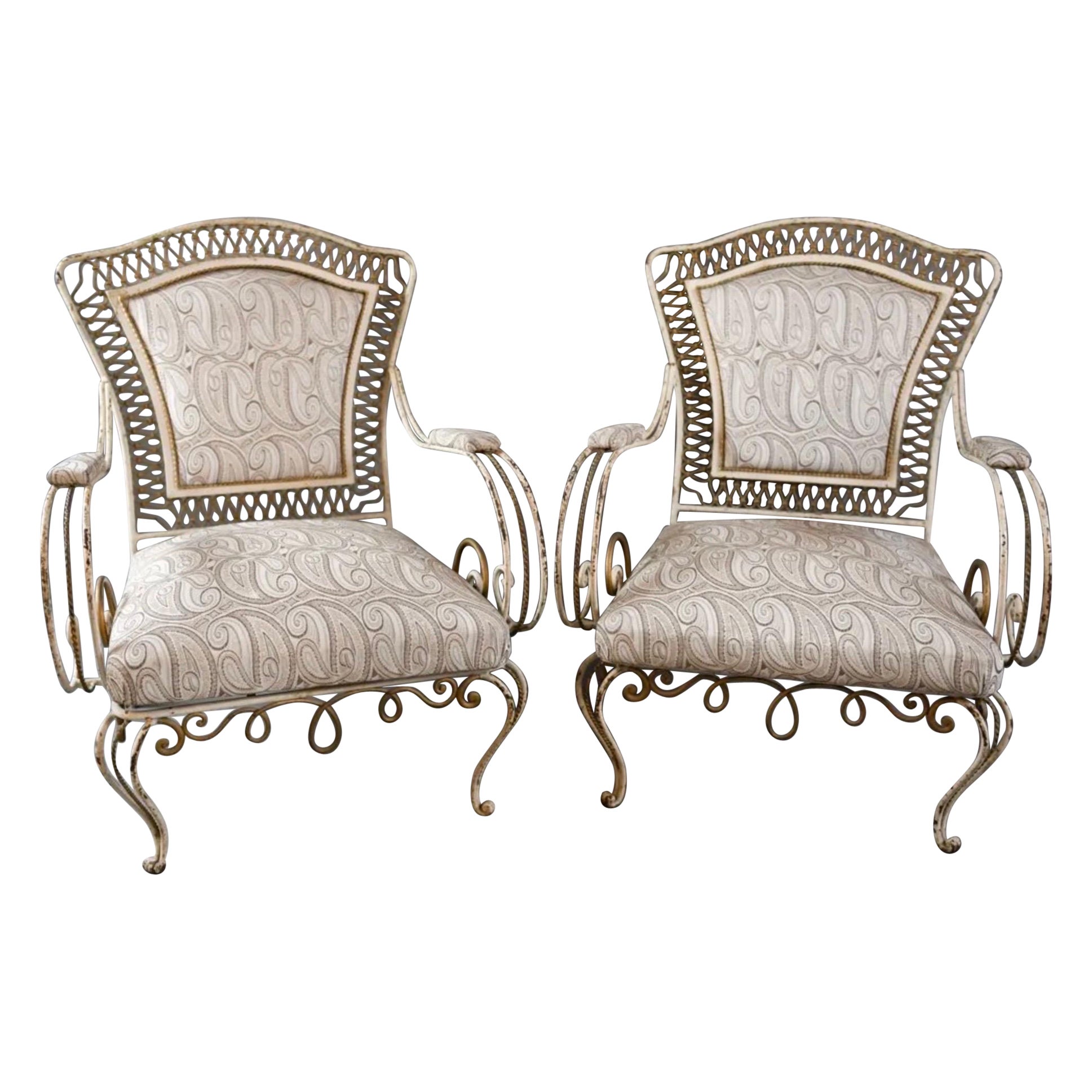 Pair of French Rene Prou Style Wrought Iron Armchairs