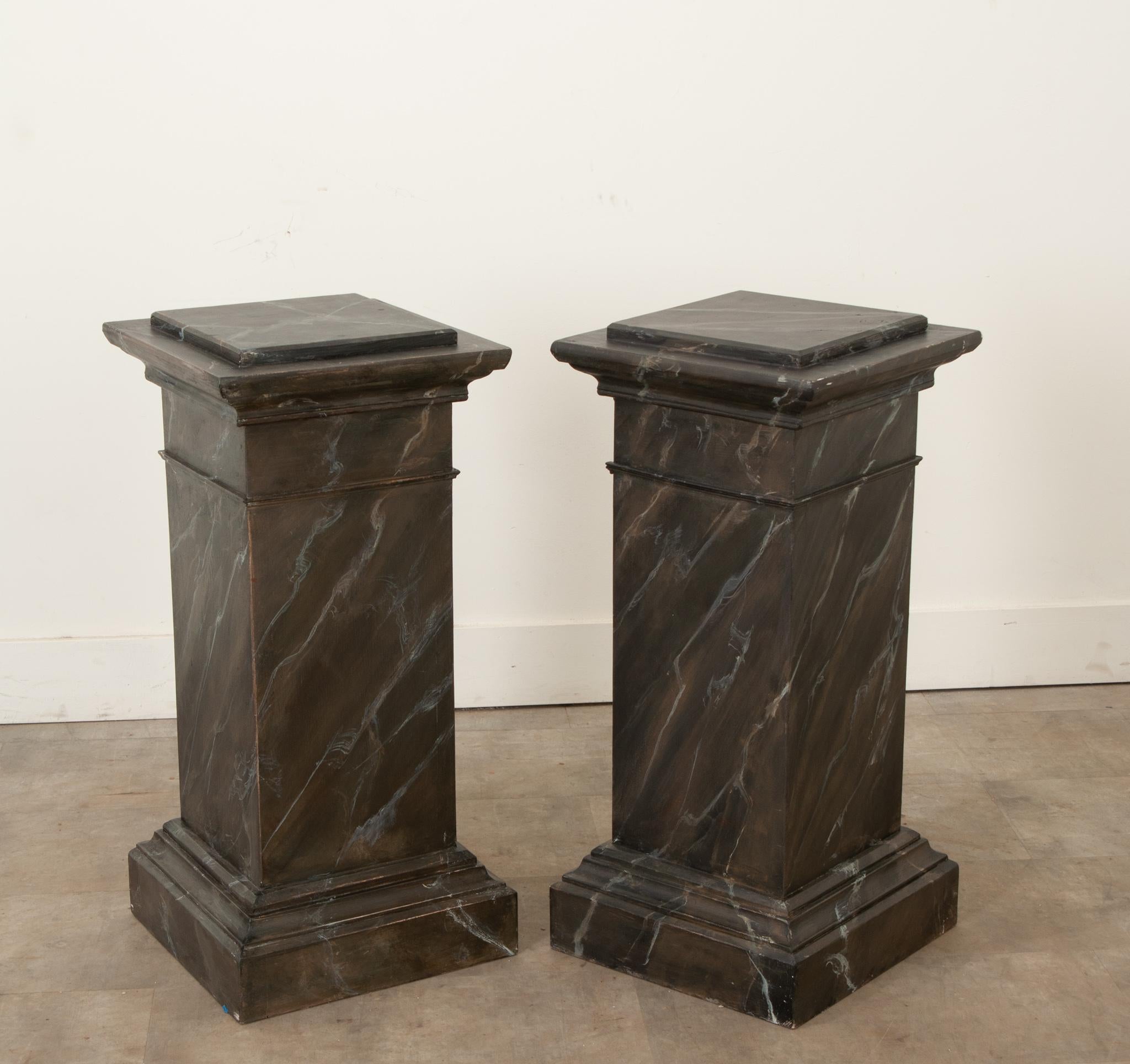 Other Pair of French Reproduction Faux Marble Pedestals For Sale
