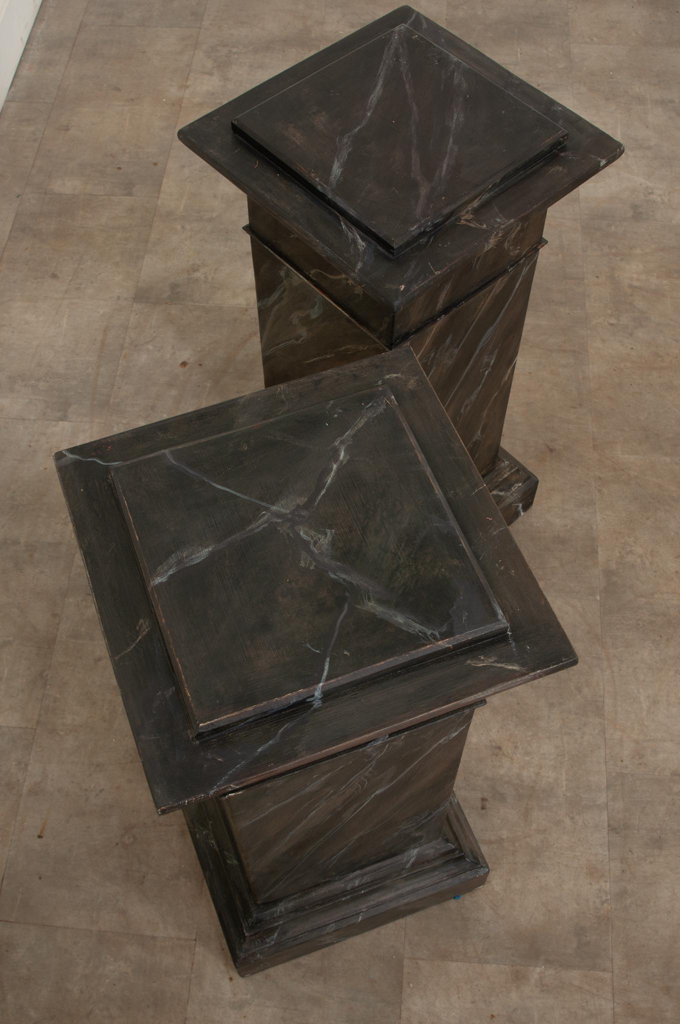 20th Century Pair of French Reproduction Faux Marble Pedestals For Sale