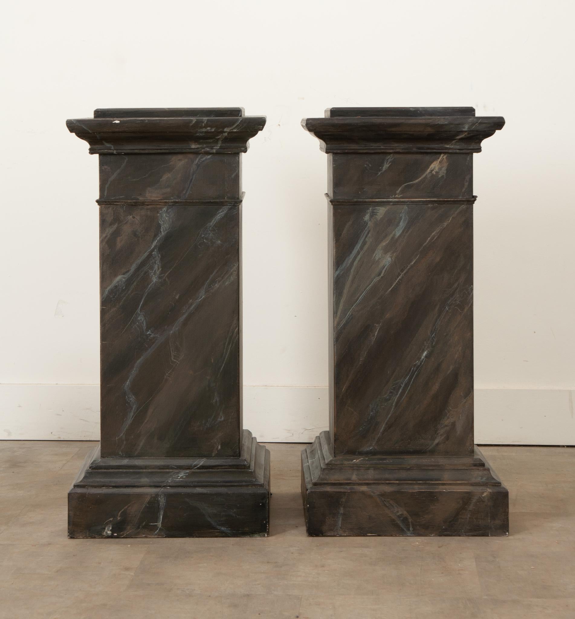 Pair of French Reproduction Faux Marble Pedestals For Sale 1