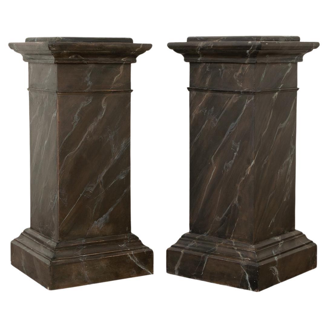 Pair of French Reproduction Faux Marble Pedestals For Sale