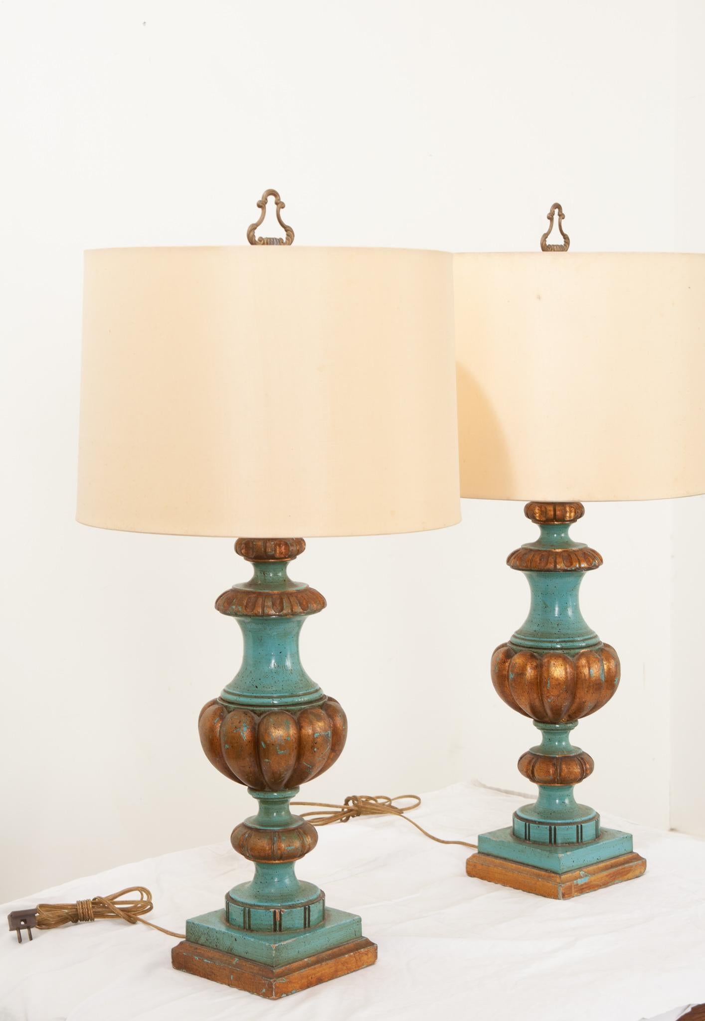 Contemporary Pair of French Reproduction Painted Lamps For Sale