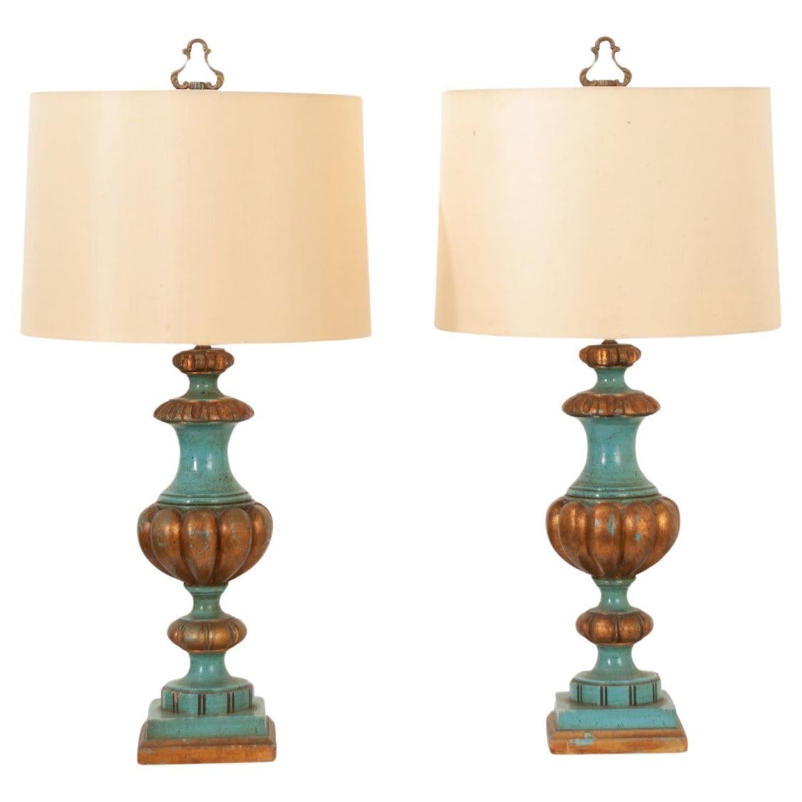 Pair of French Reproduction Painted Lamps For Sale