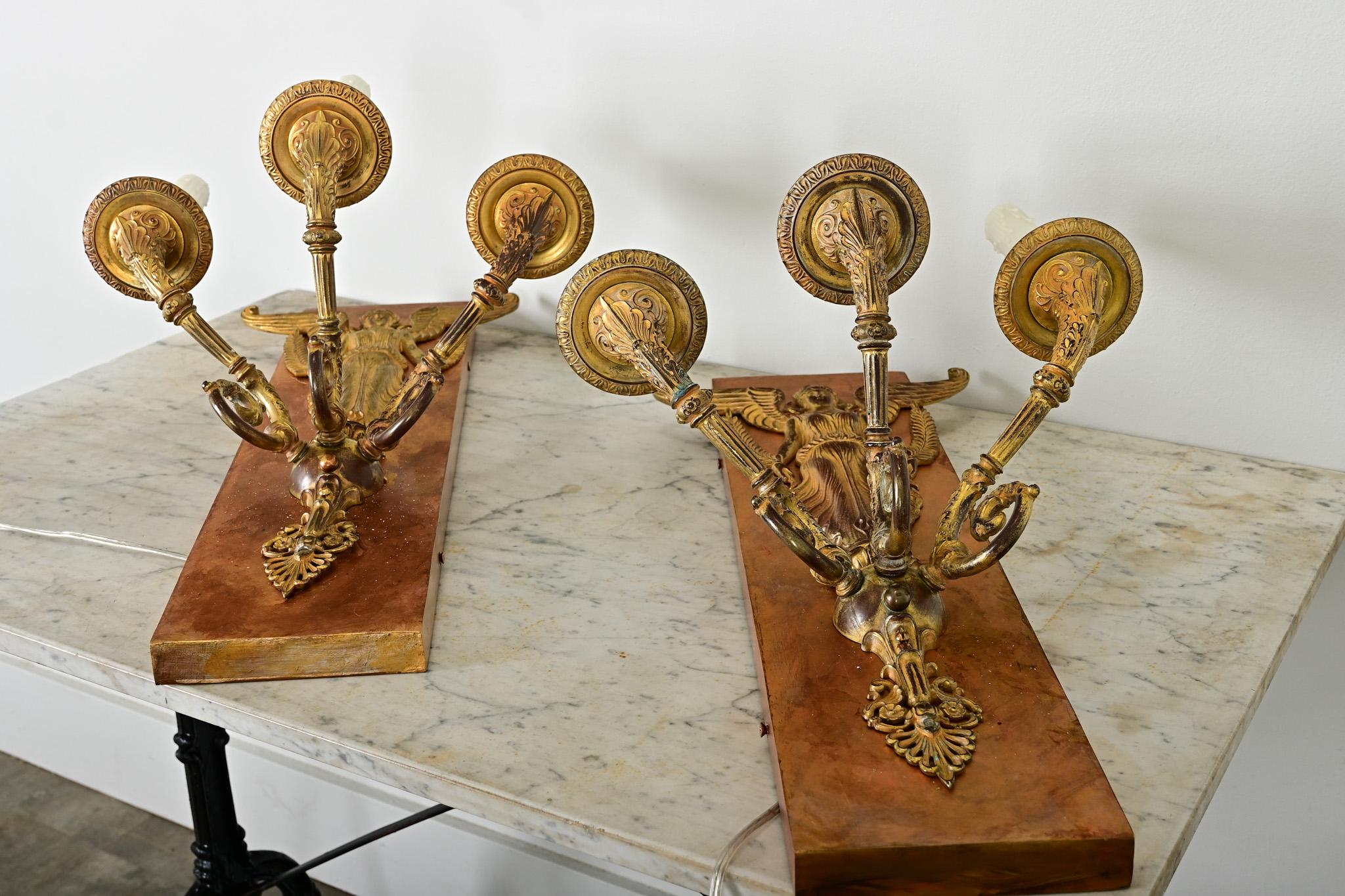 Pair of French Restauration Gilt Bronze Sconces For Sale 5