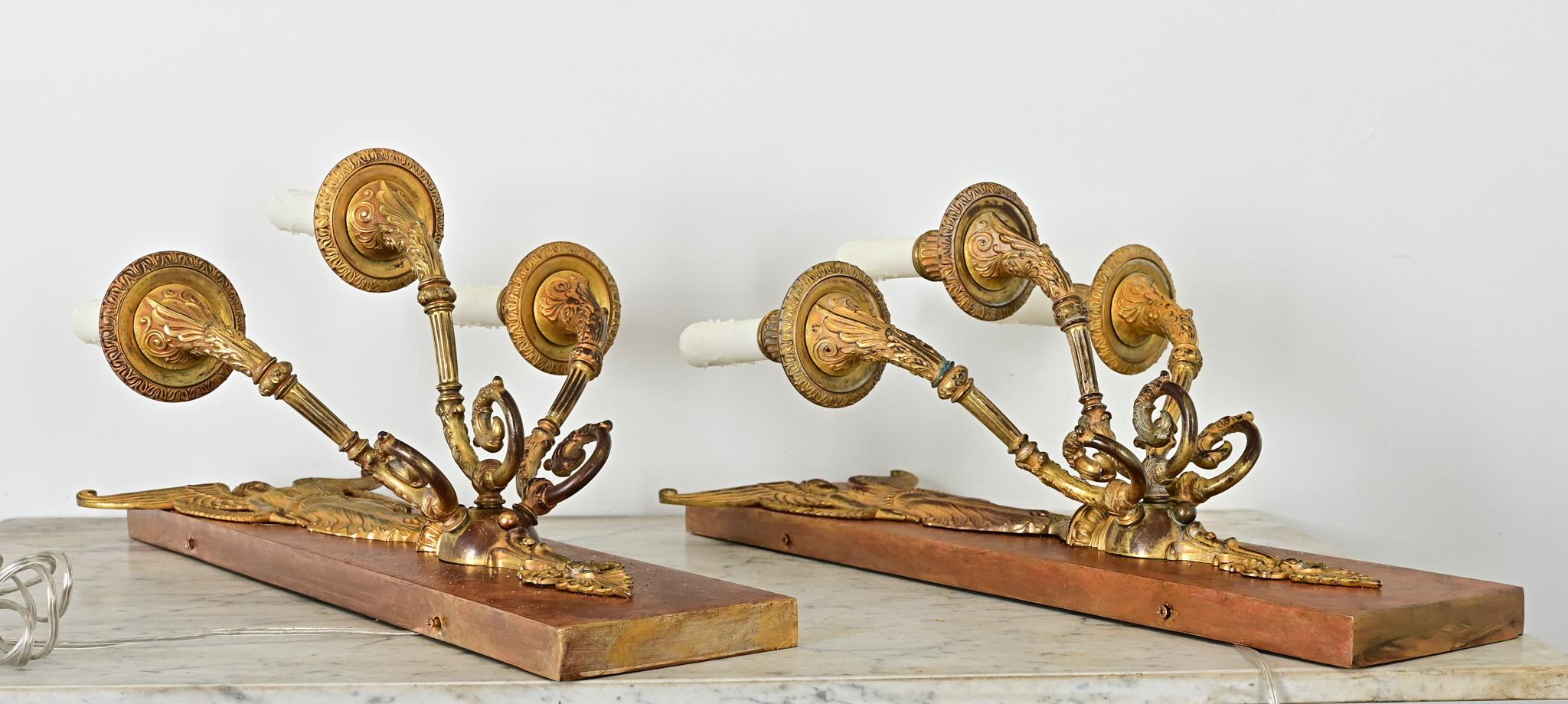 Pair of French Restauration Gilt Bronze Sconces For Sale 6